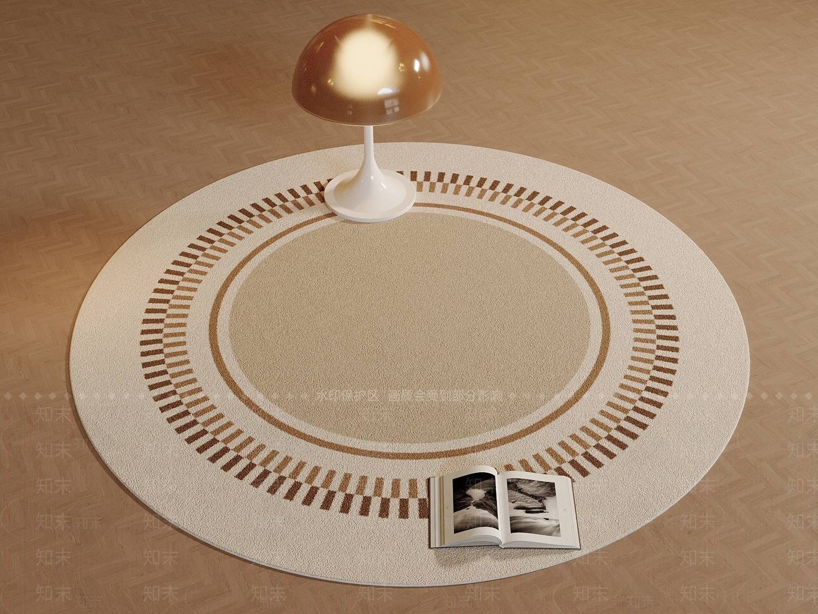 现代奶油圆形地毯SU模型下载【ID:1189744149】