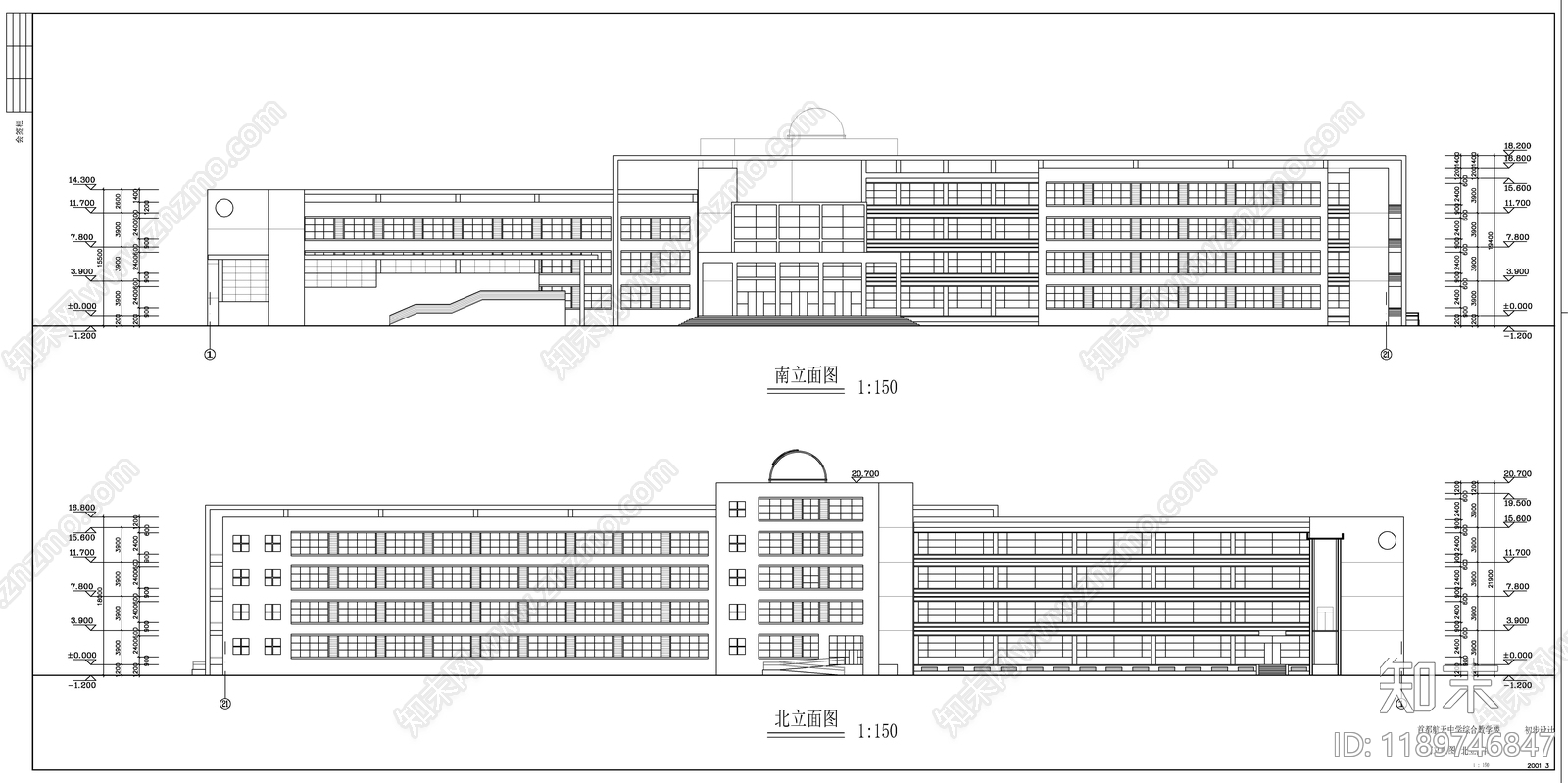 现代学校建筑cad施工图下载【ID:1189746847】