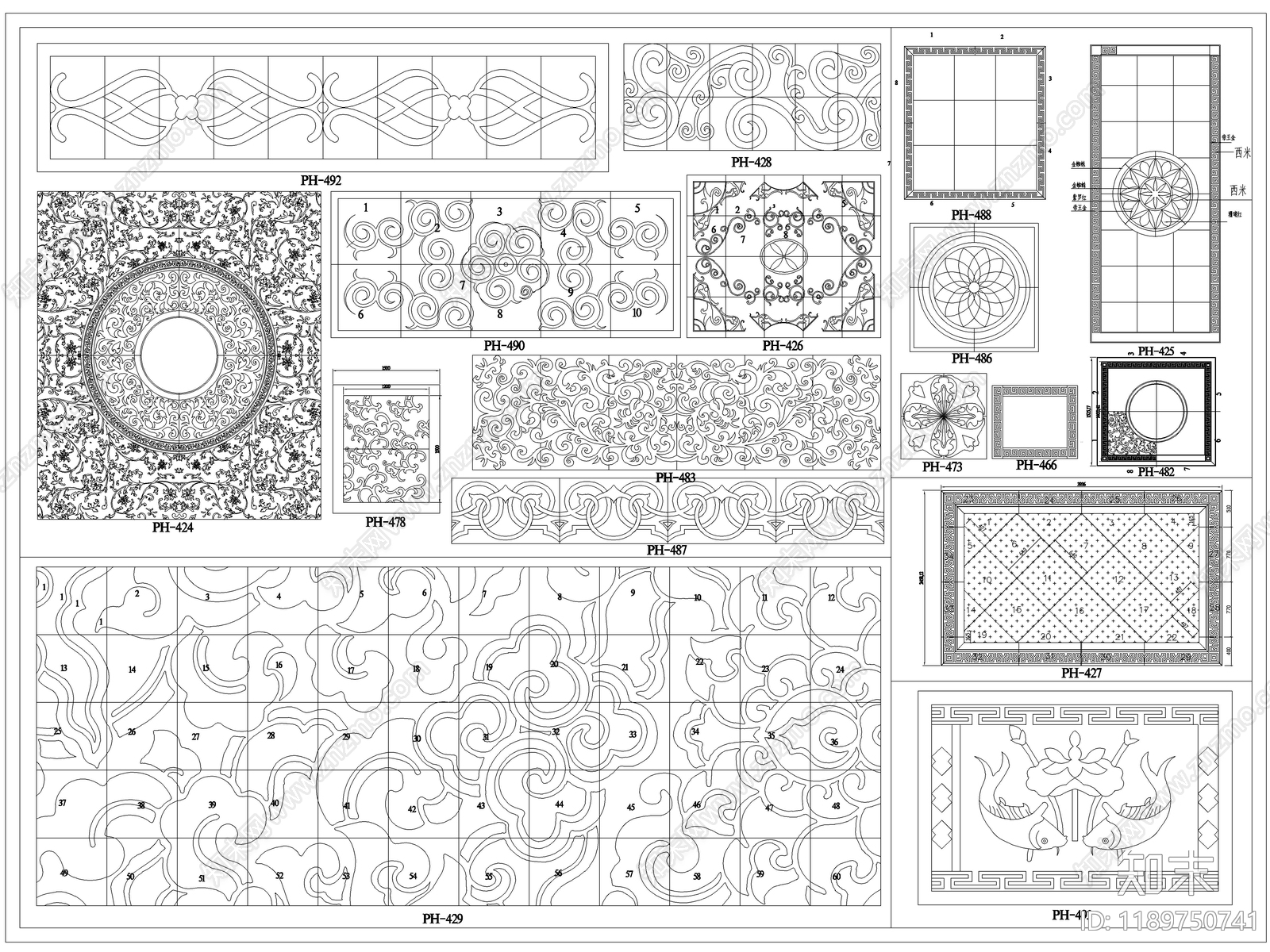 2025最新超全地面拼花CAD图库cad施工图下载【ID:1189750741】
