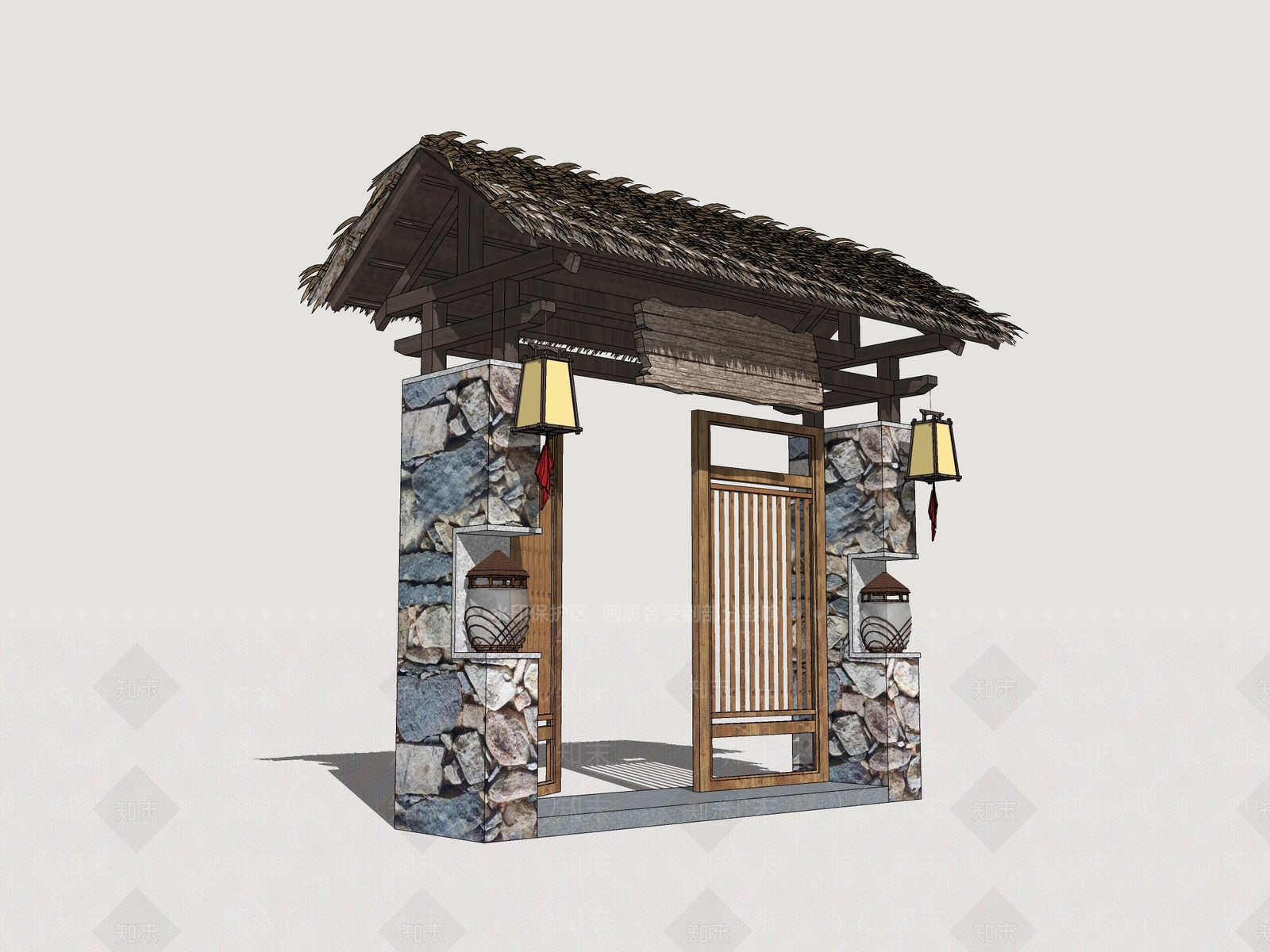 新中式庭院门SU模型下载【ID:1189755192】