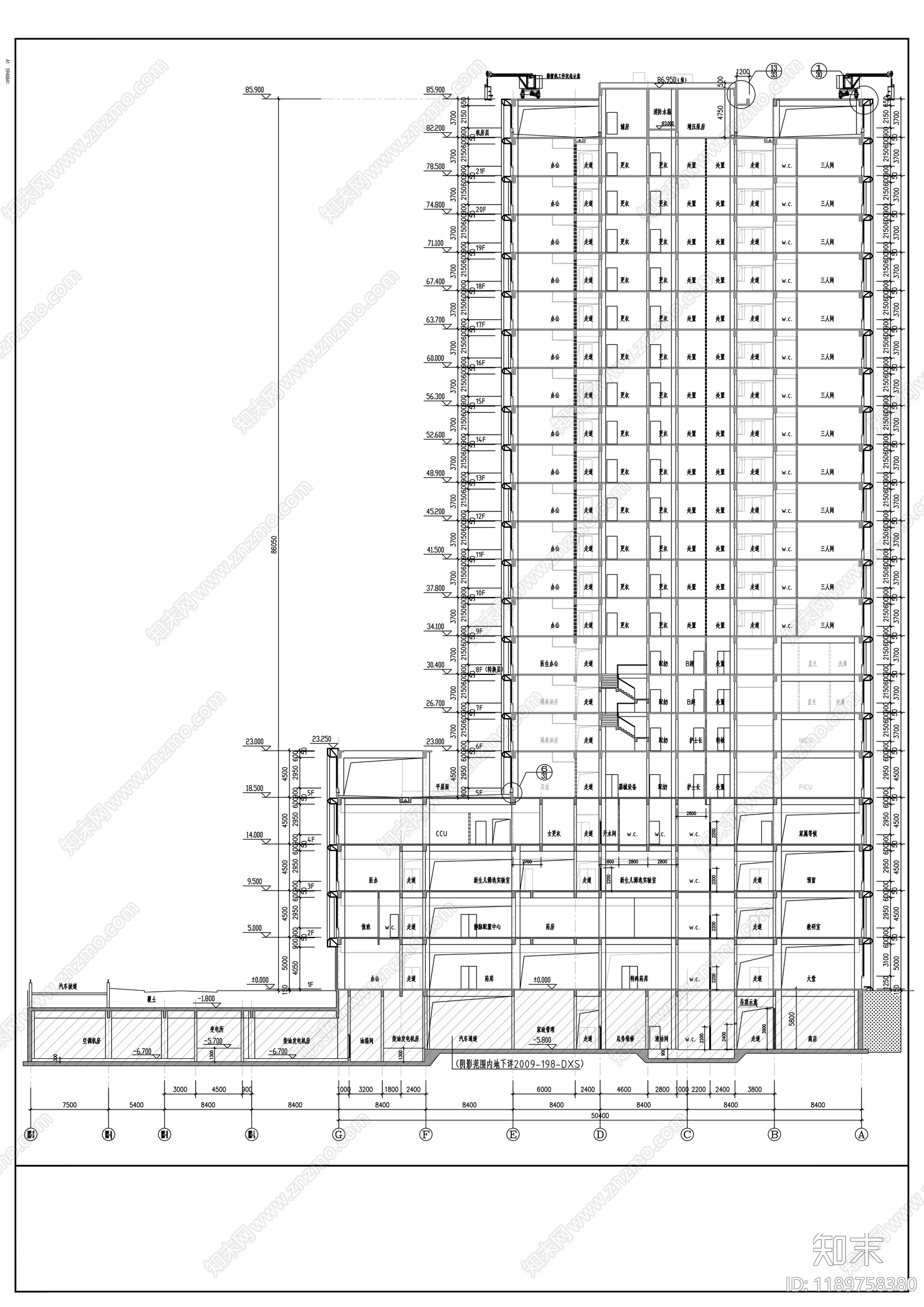 现代医院建筑cad施工图下载【ID:1189758380】