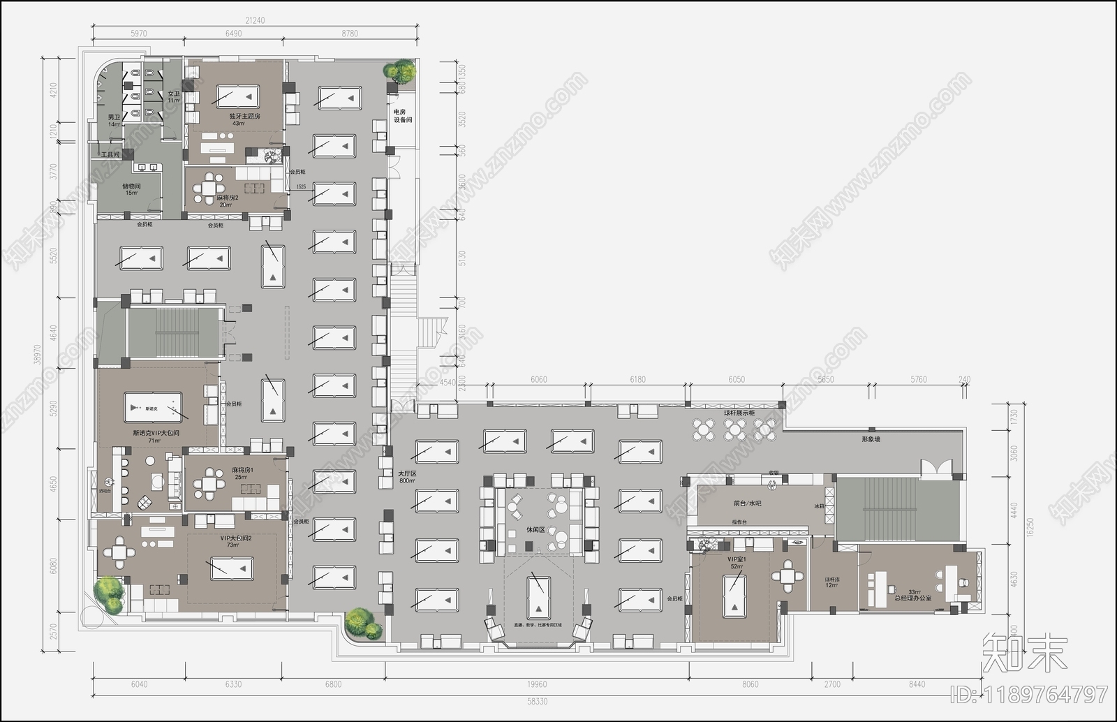 现代台球厅施工图下载【ID:1189764797】
