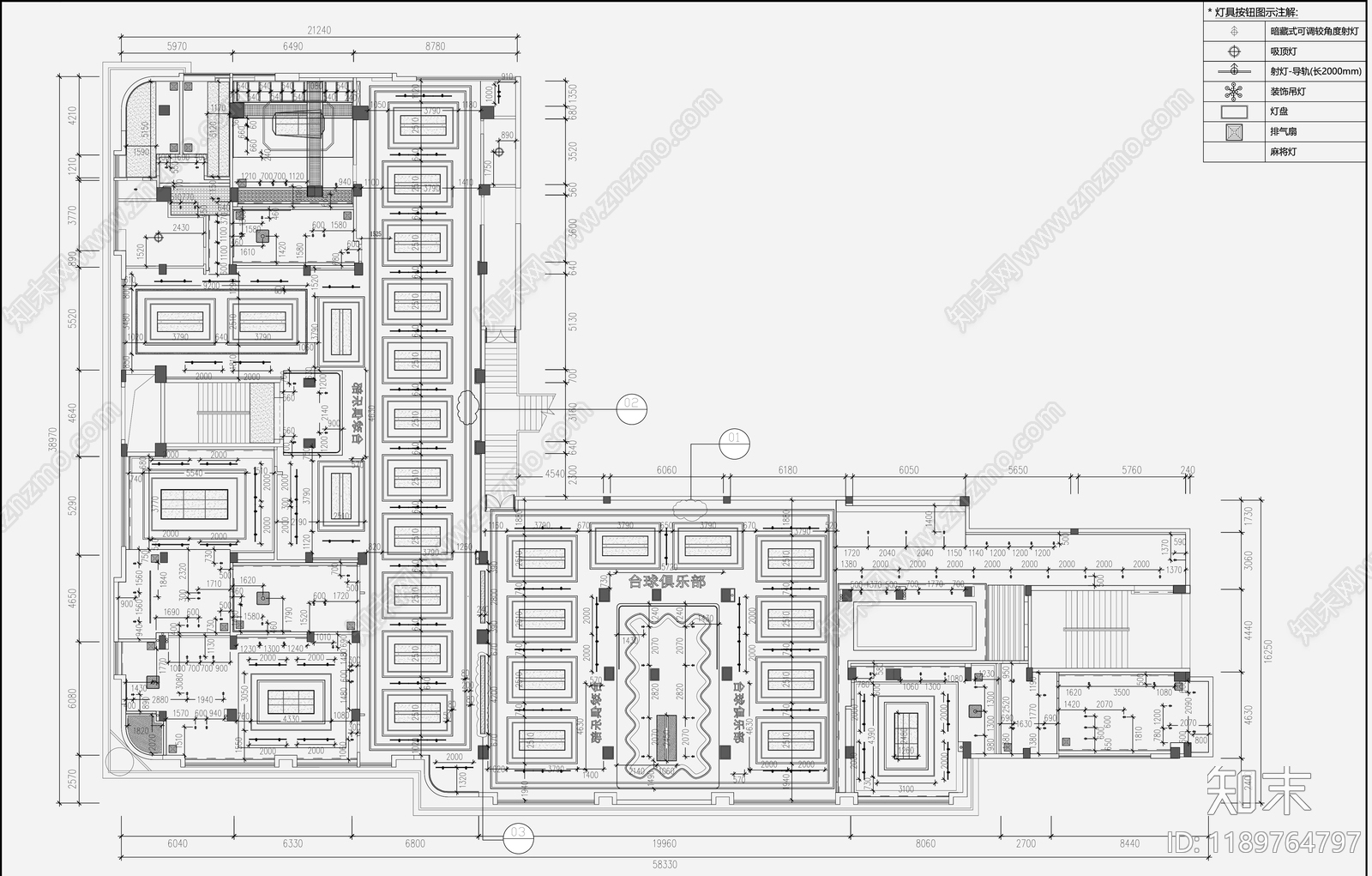 现代台球厅cad施工图下载【ID:1189764797】