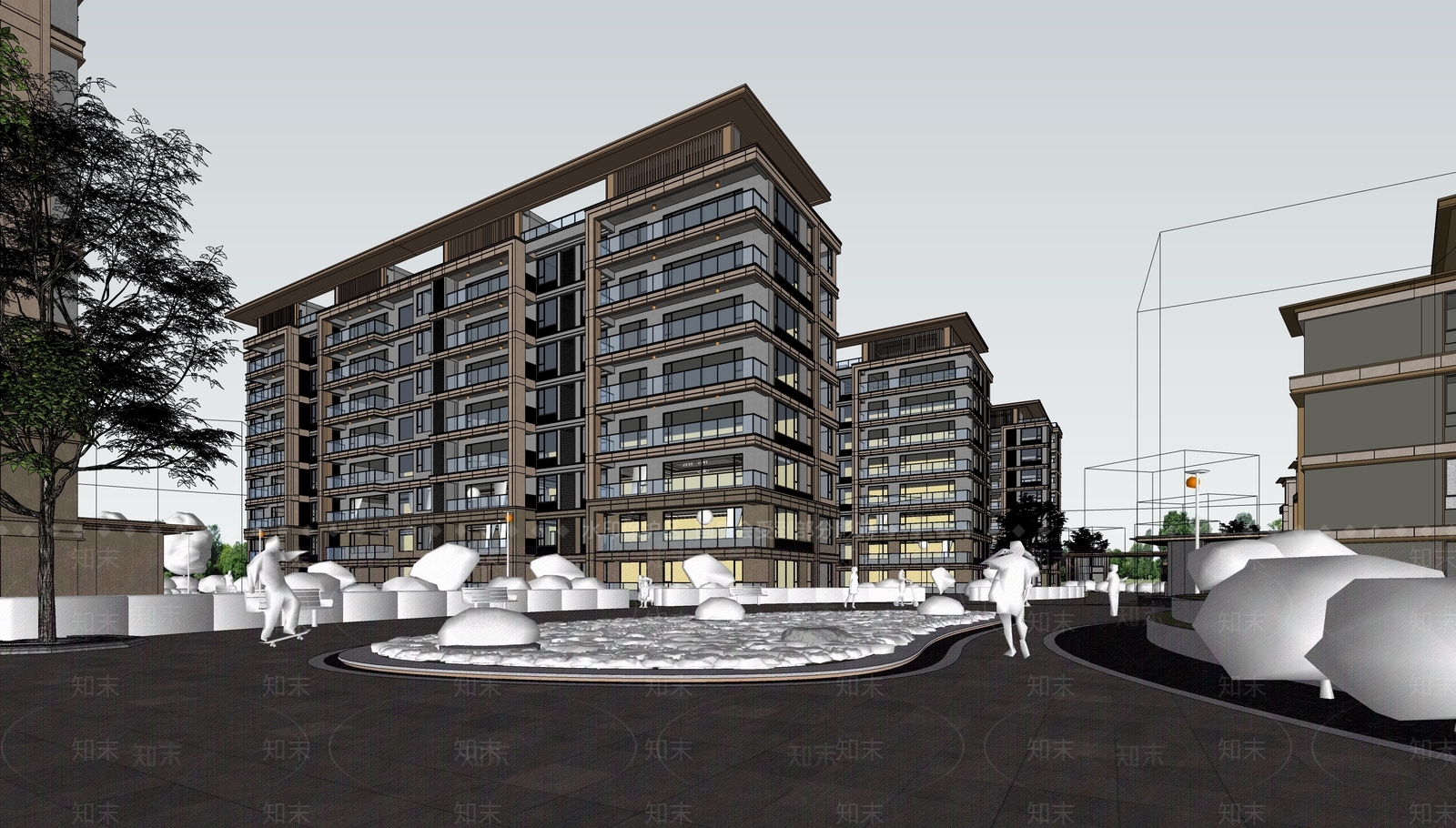 新中式小区建筑SU模型下载【ID:1189770917】