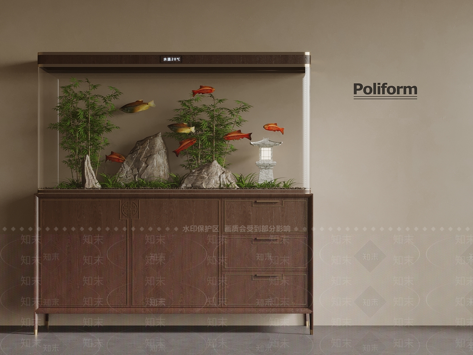 新中式鱼缸SU模型下载【ID:1189772798】
