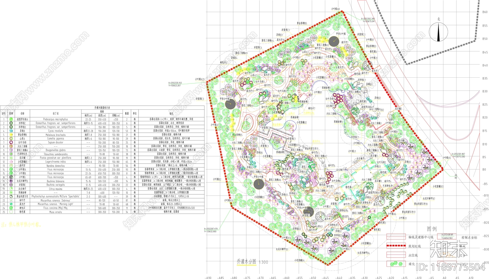 中式植物配置图库cad施工图下载【ID:1189775504】