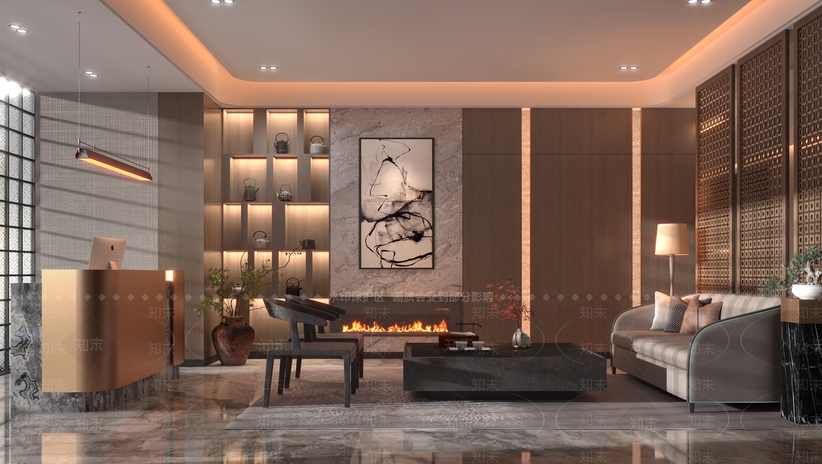 现代新中式中餐厅3D模型下载【ID:1189779316】