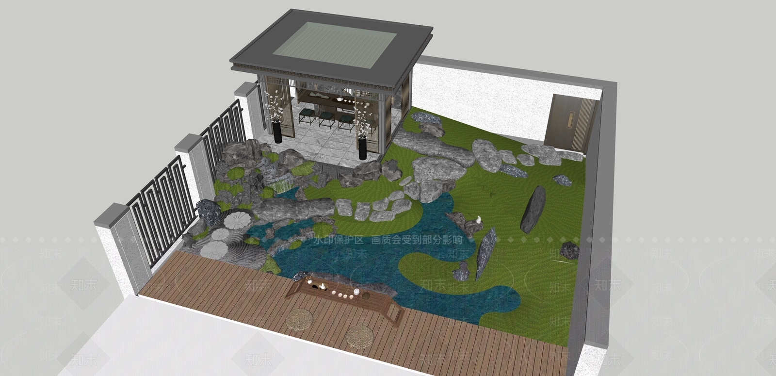 中式新中式别墅庭院SU模型下载【ID:1189785405】