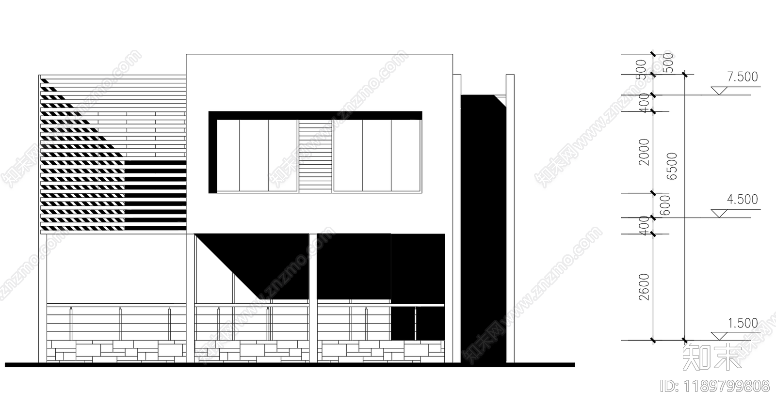 现代简约别墅建筑施工图下载【ID:1189799808】