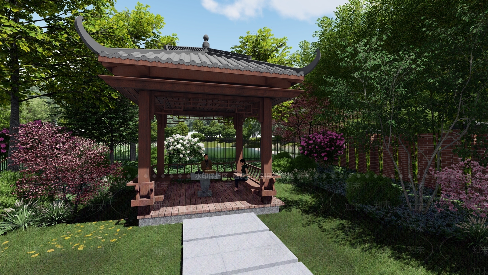 新中式中式滨水景观SU模型下载【ID:1189811997】