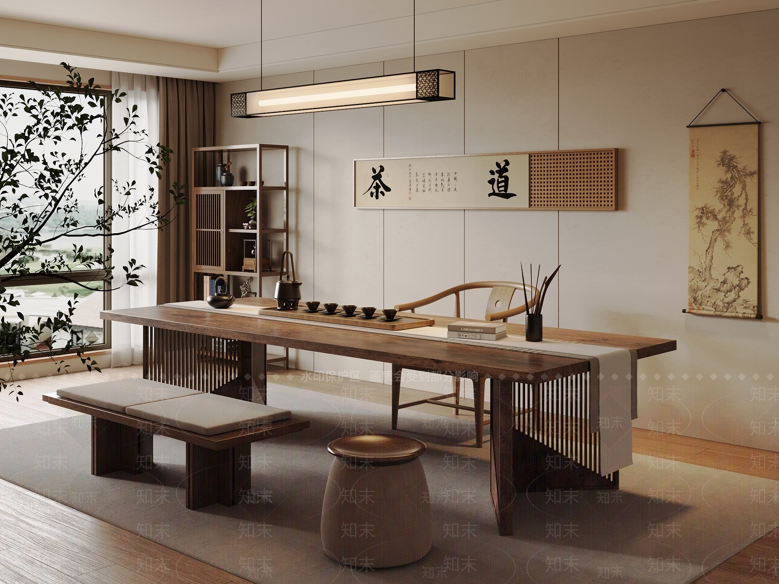 新中式中古茶室SU模型下载【ID:1189813429】