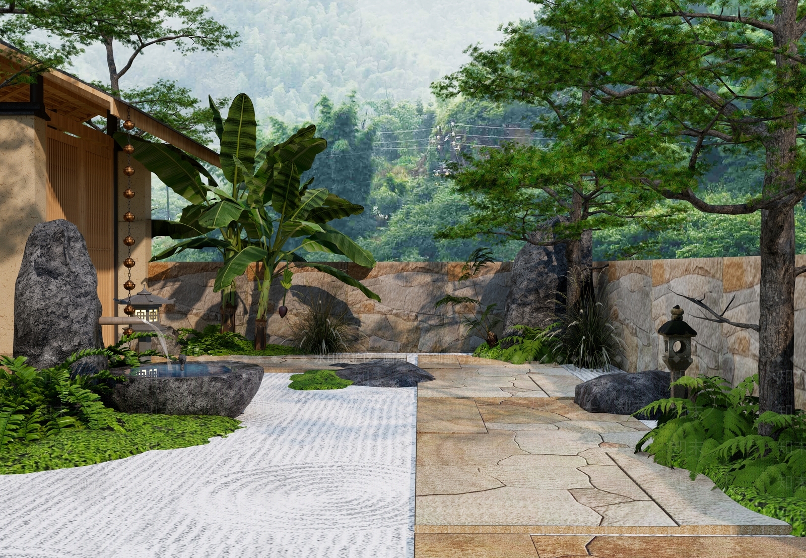 日式别墅庭院SU模型下载【ID:1189816663】