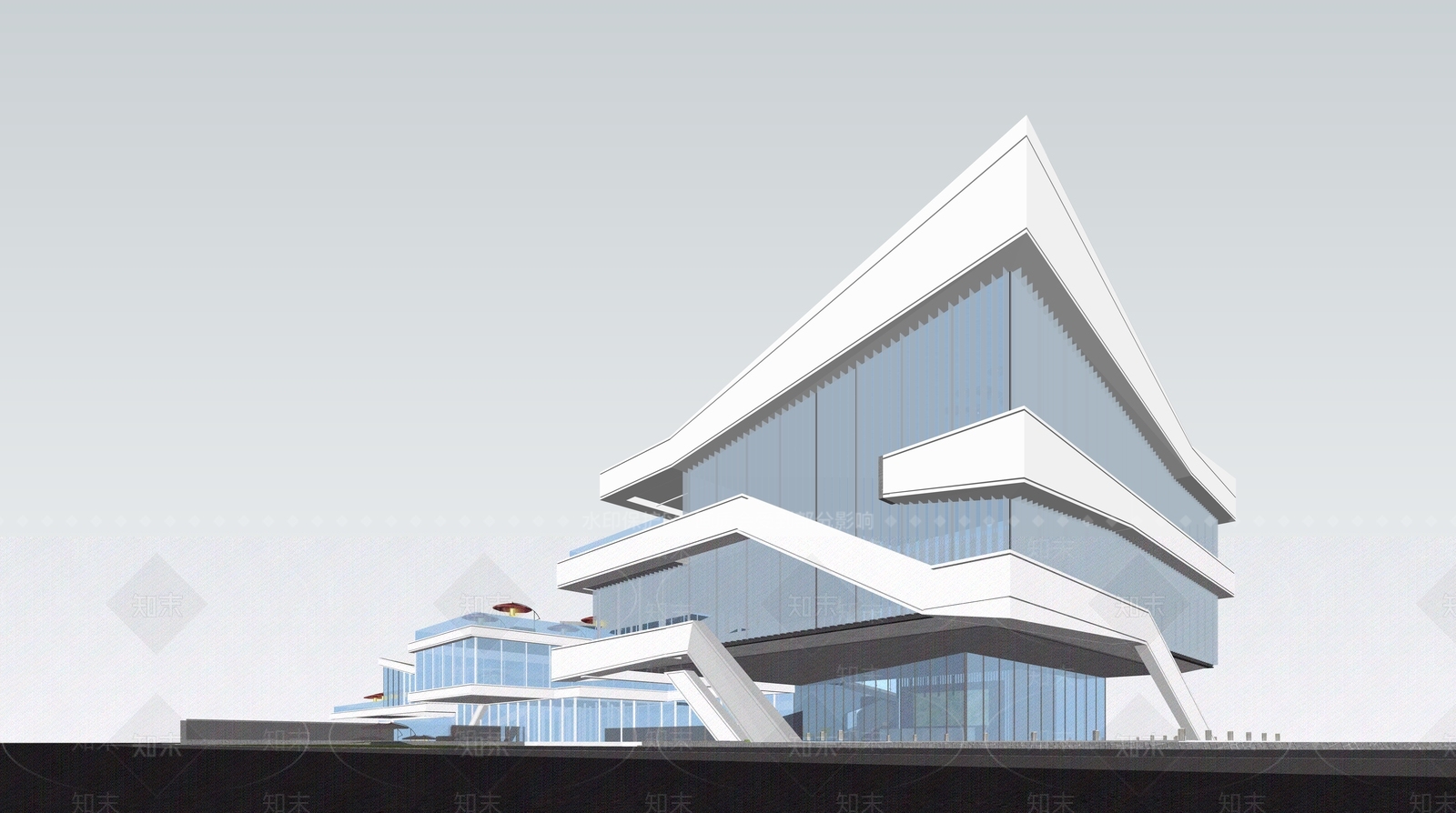 现代展览馆建筑SU模型下载【ID:1189824478】
