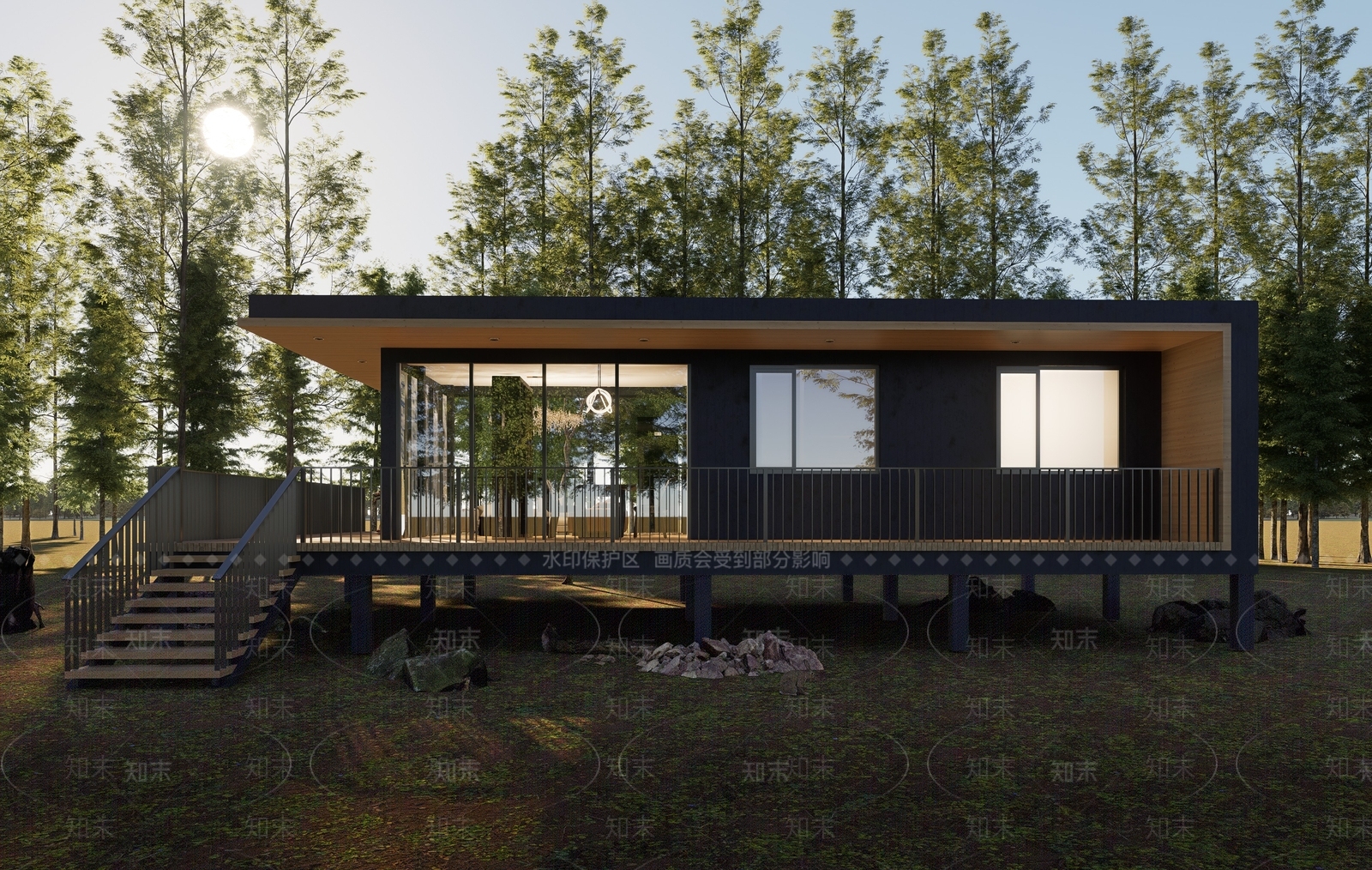 现代原木别墅SU模型下载【ID:1189880956】