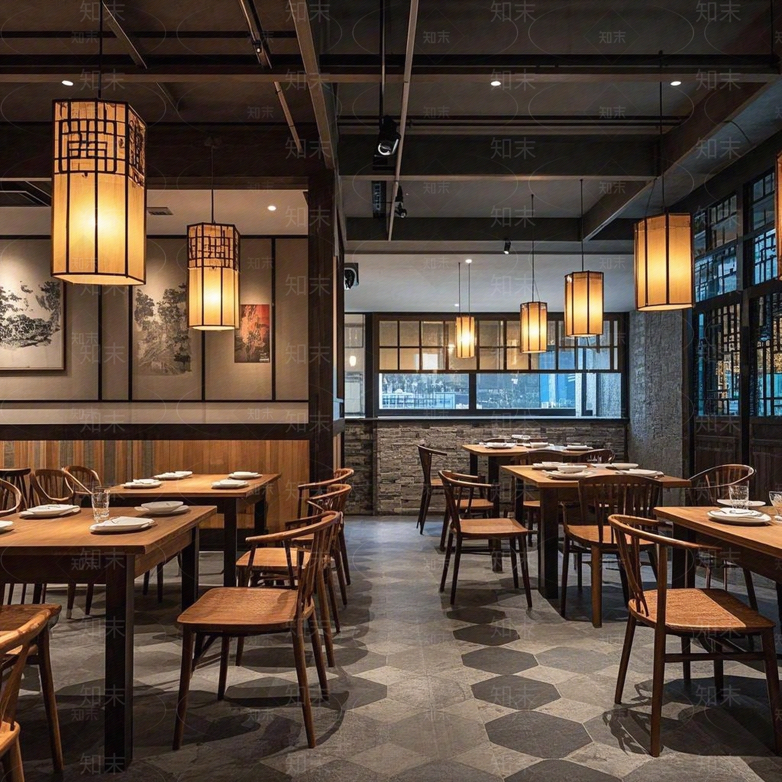 现代新中式餐厅贴图下载【ID:1189830665】