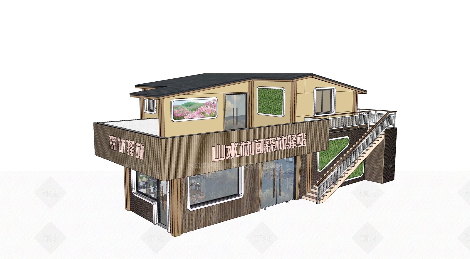 新中式原木小公建SU模型下载【ID:1189837284】