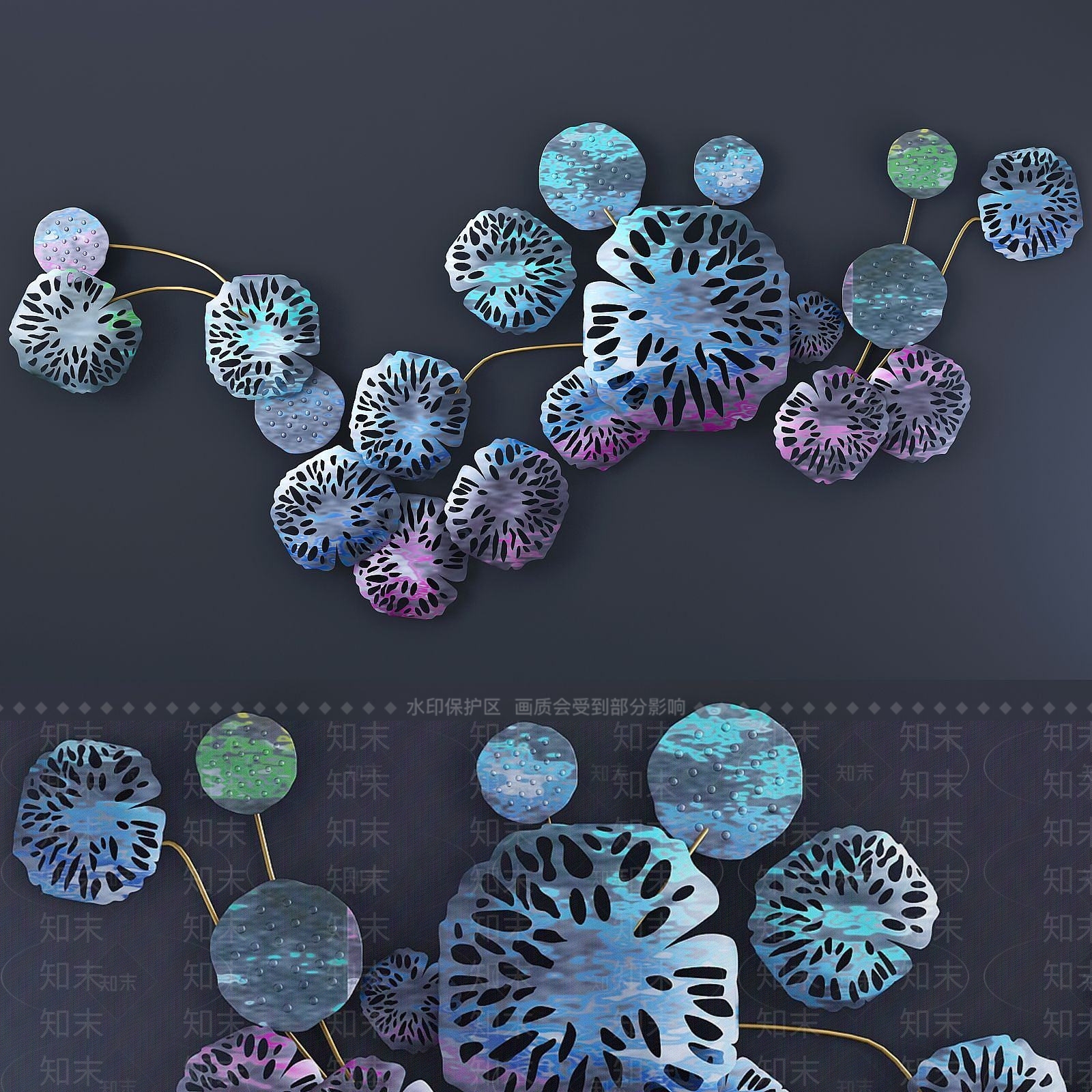 现代彩色荷叶墙饰3D模型下载【ID:1189838659】