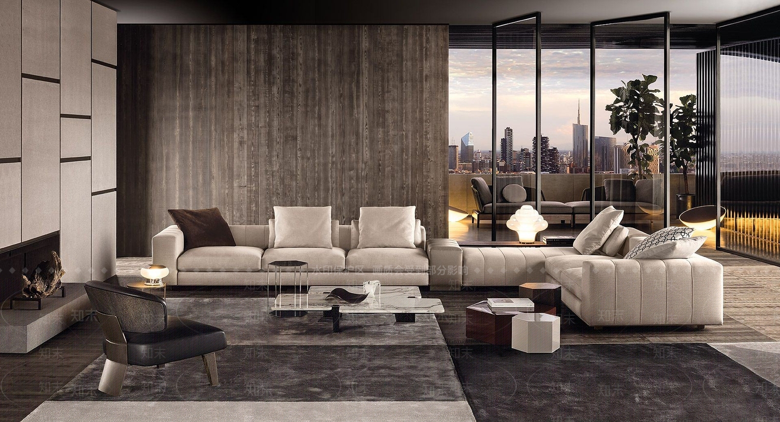 现代转角沙发茶几组合3D模型下载【ID:1189839110】