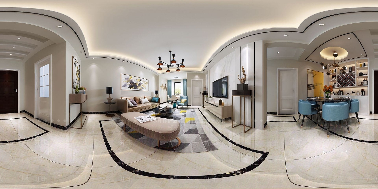 现代北欧客厅餐厅3D模型下载【ID:1189839832】