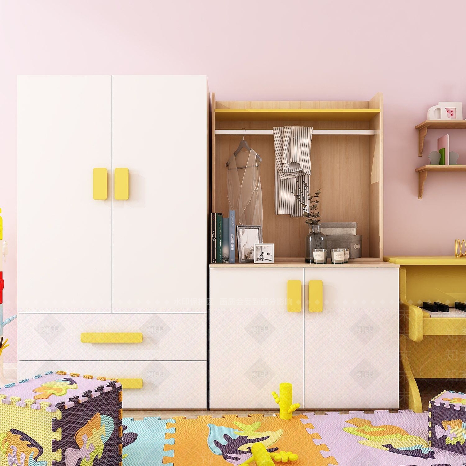 北欧儿童衣柜饰品服饰书籍3D模型下载【ID:1189840466】