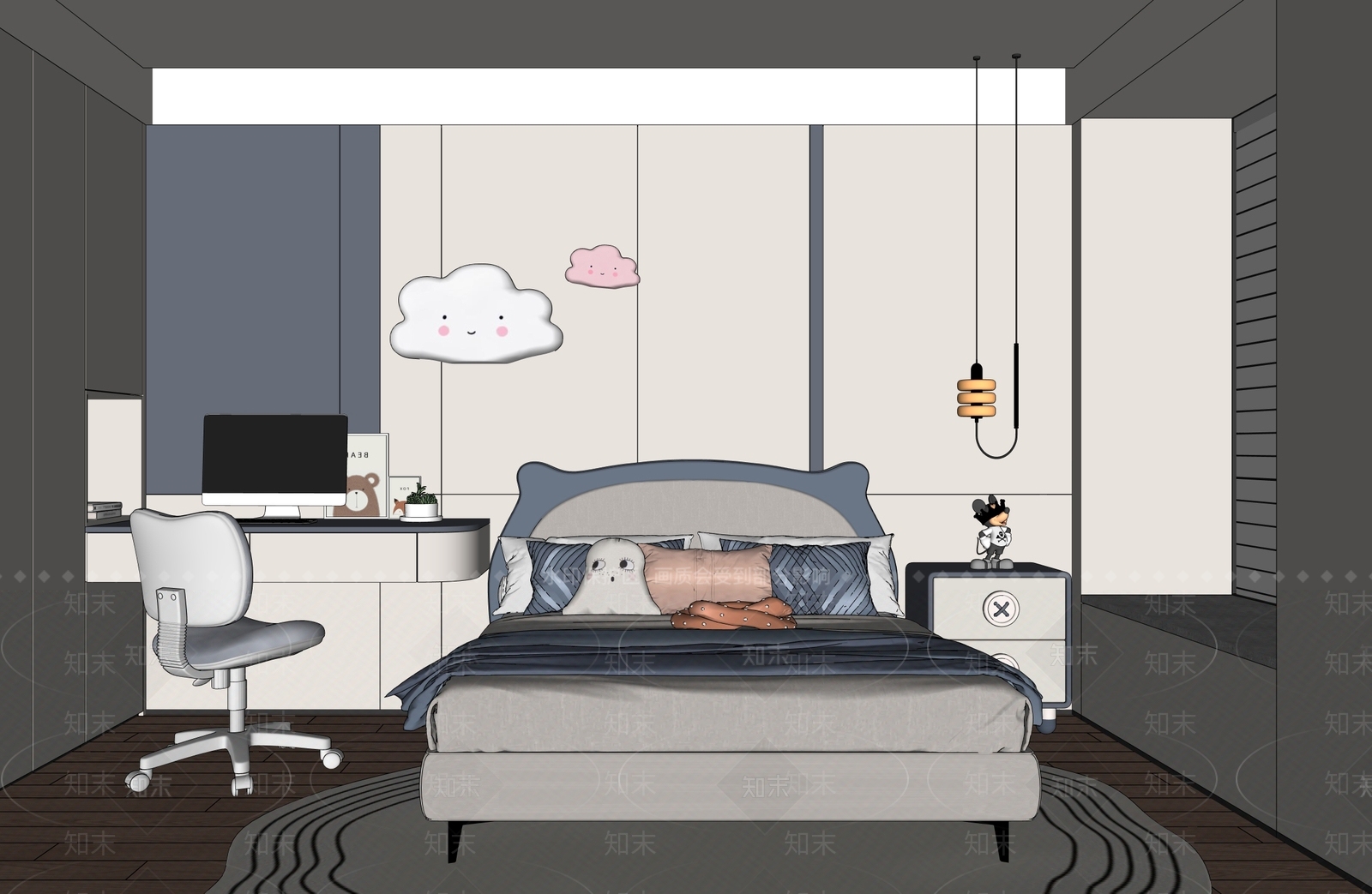 现代简约男孩房SU模型下载【ID:1189840614】