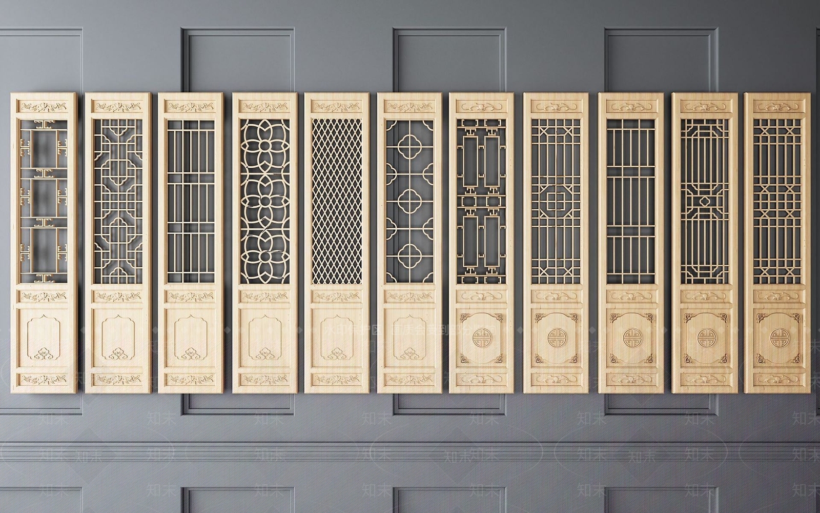 新中式镂空屏风隔断组合3D模型下载【ID:1189841048】