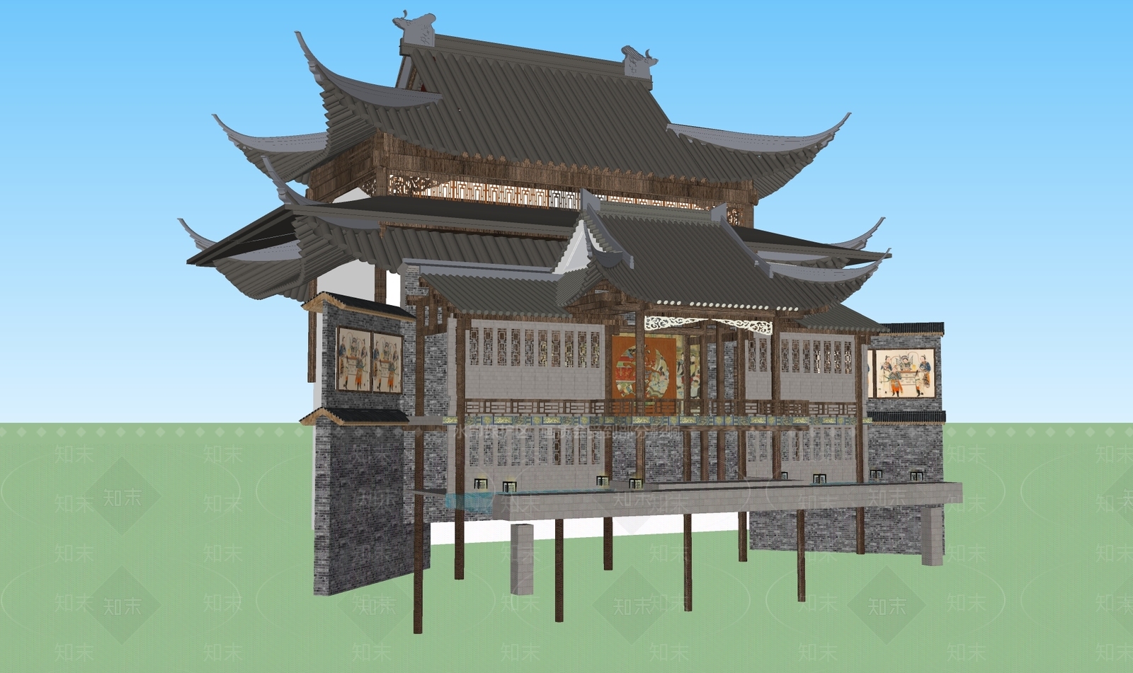 中式其他景观小建筑SU模型下载【ID:1189844577】