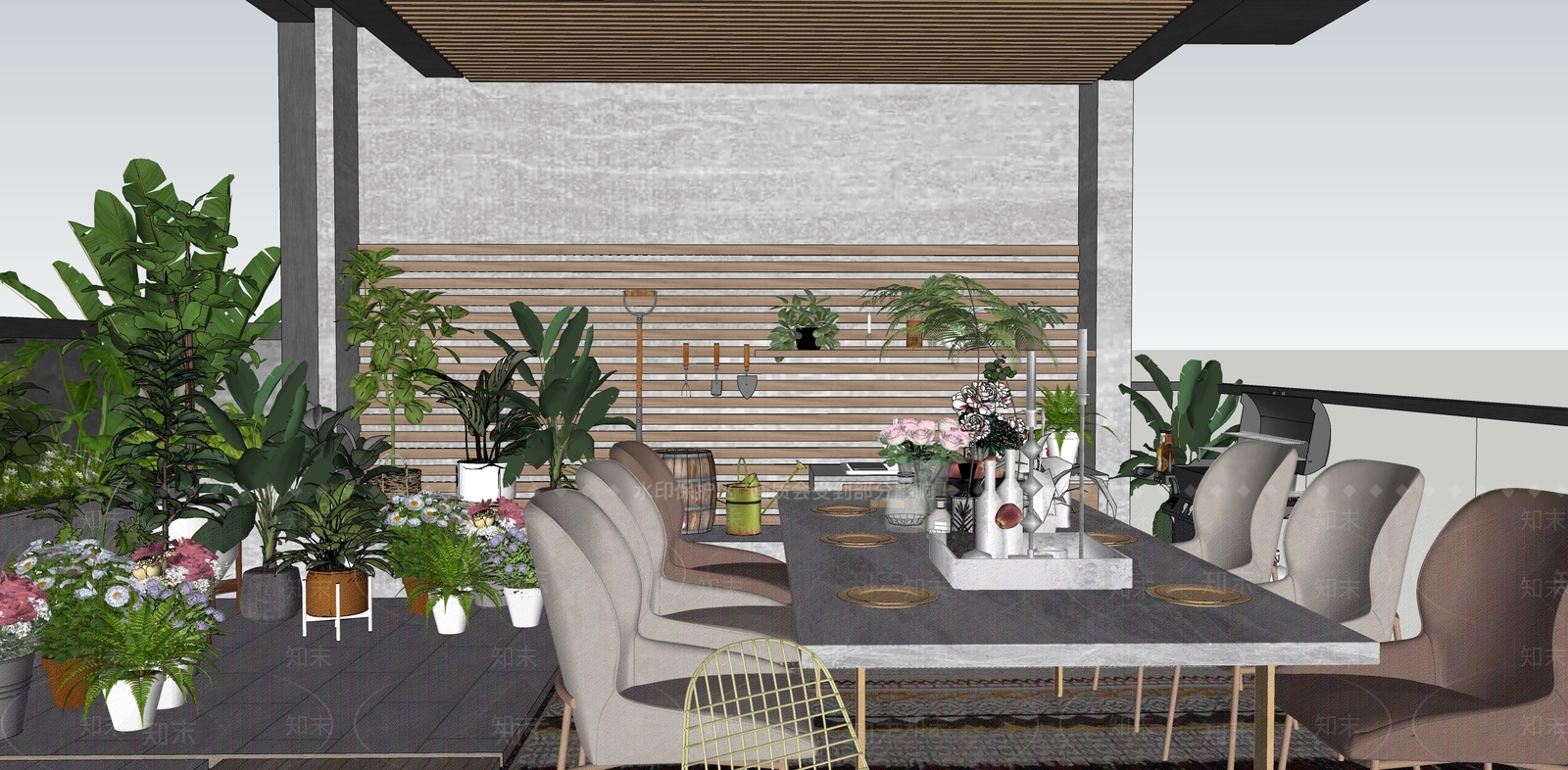 简约现代屋顶花园SU模型下载【ID:1189845215】