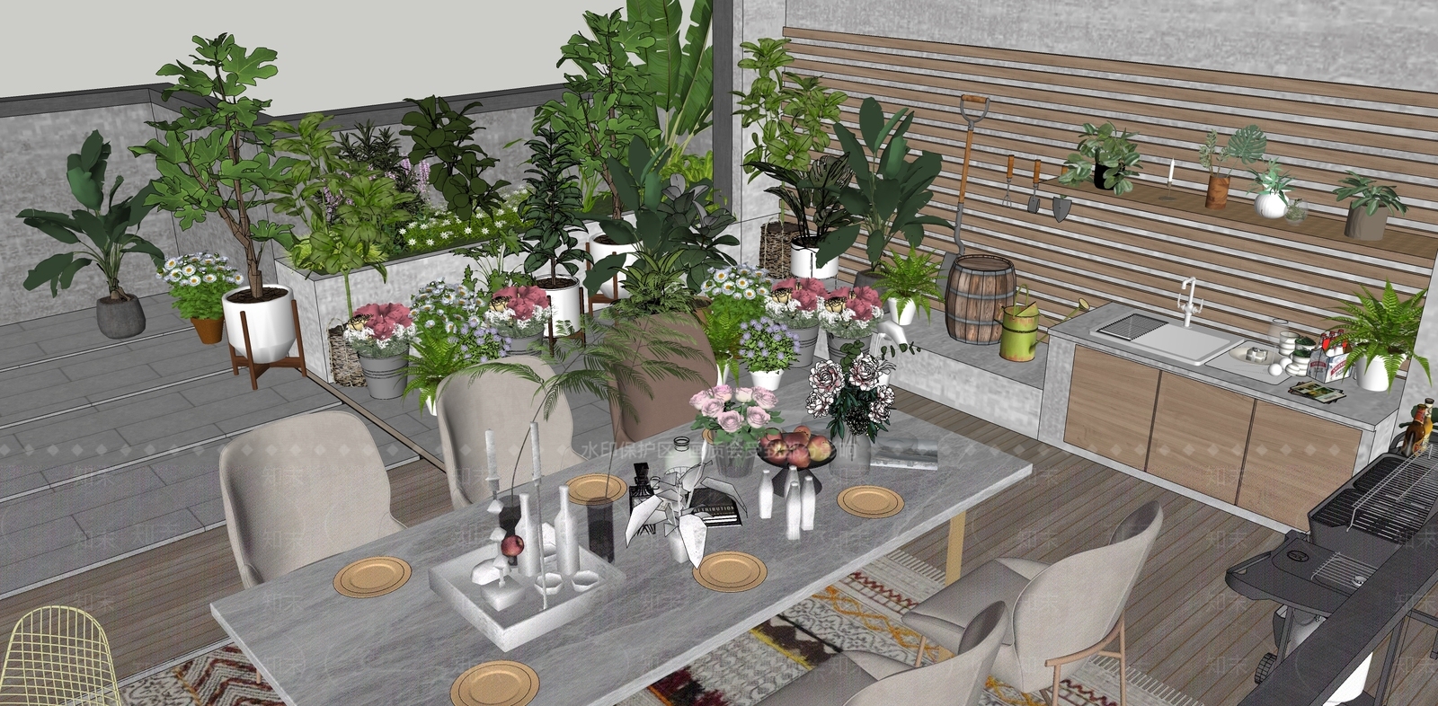 简约现代屋顶花园SU模型下载【ID:1189845215】