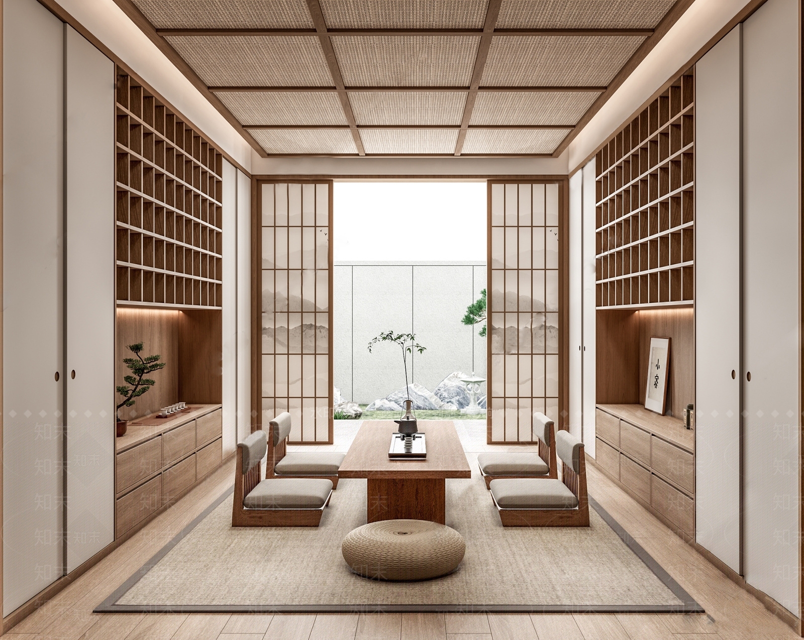日式原木榻榻米卧室SU模型下载【ID:1189851837】