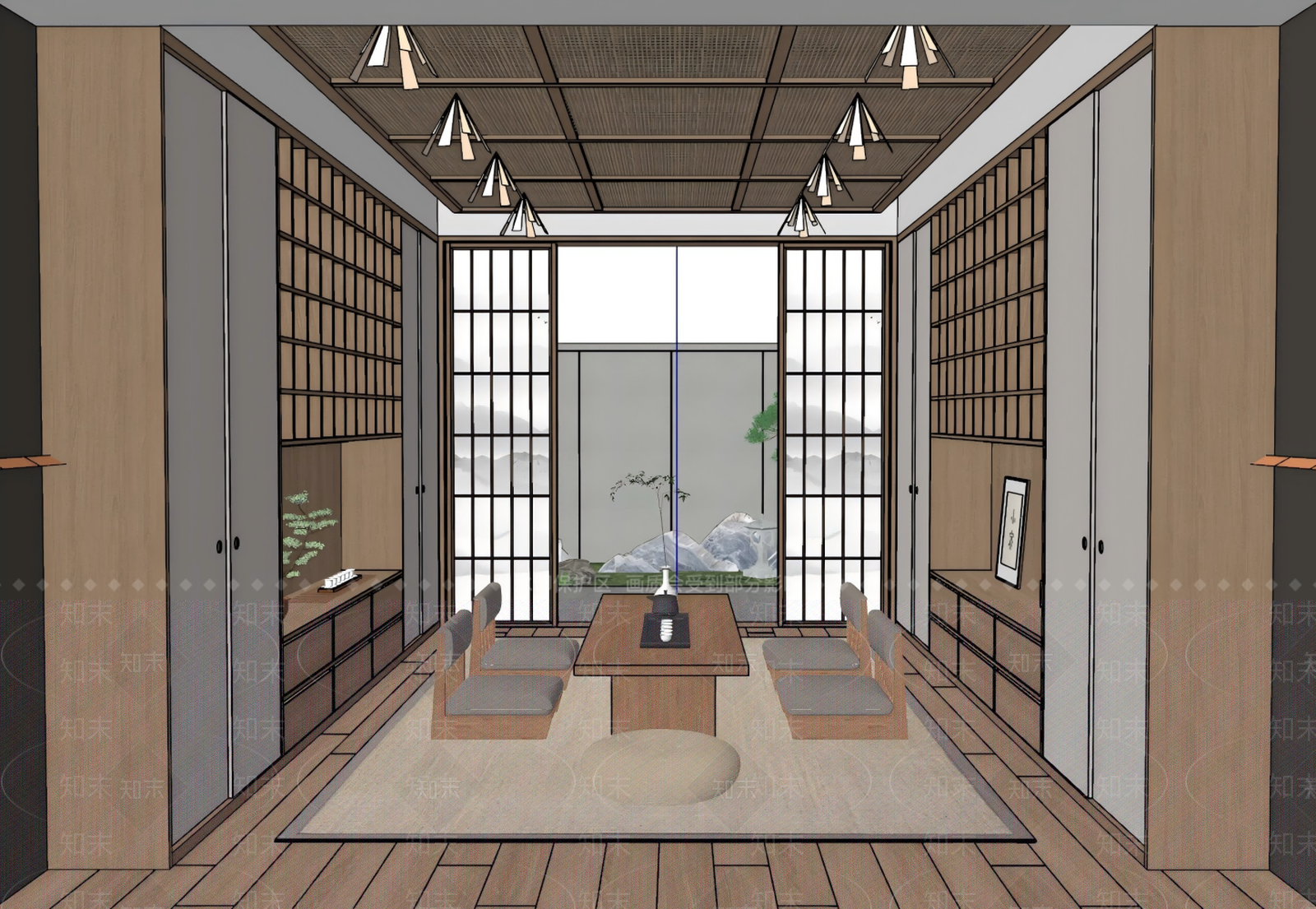 日式原木榻榻米卧室SU模型下载【ID:1189851837】