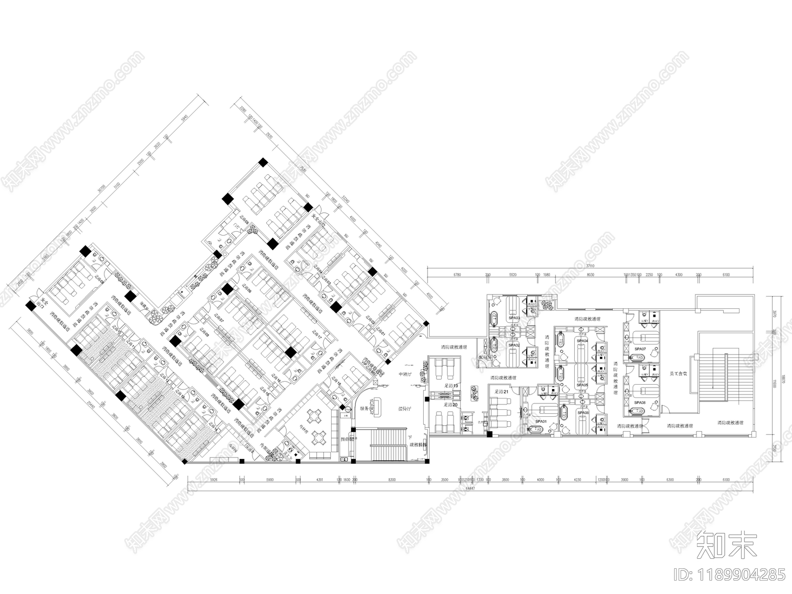 10套足浴休闲会所足浴店CAD图纸附效果图cad施工图下载【ID:1189904285】
