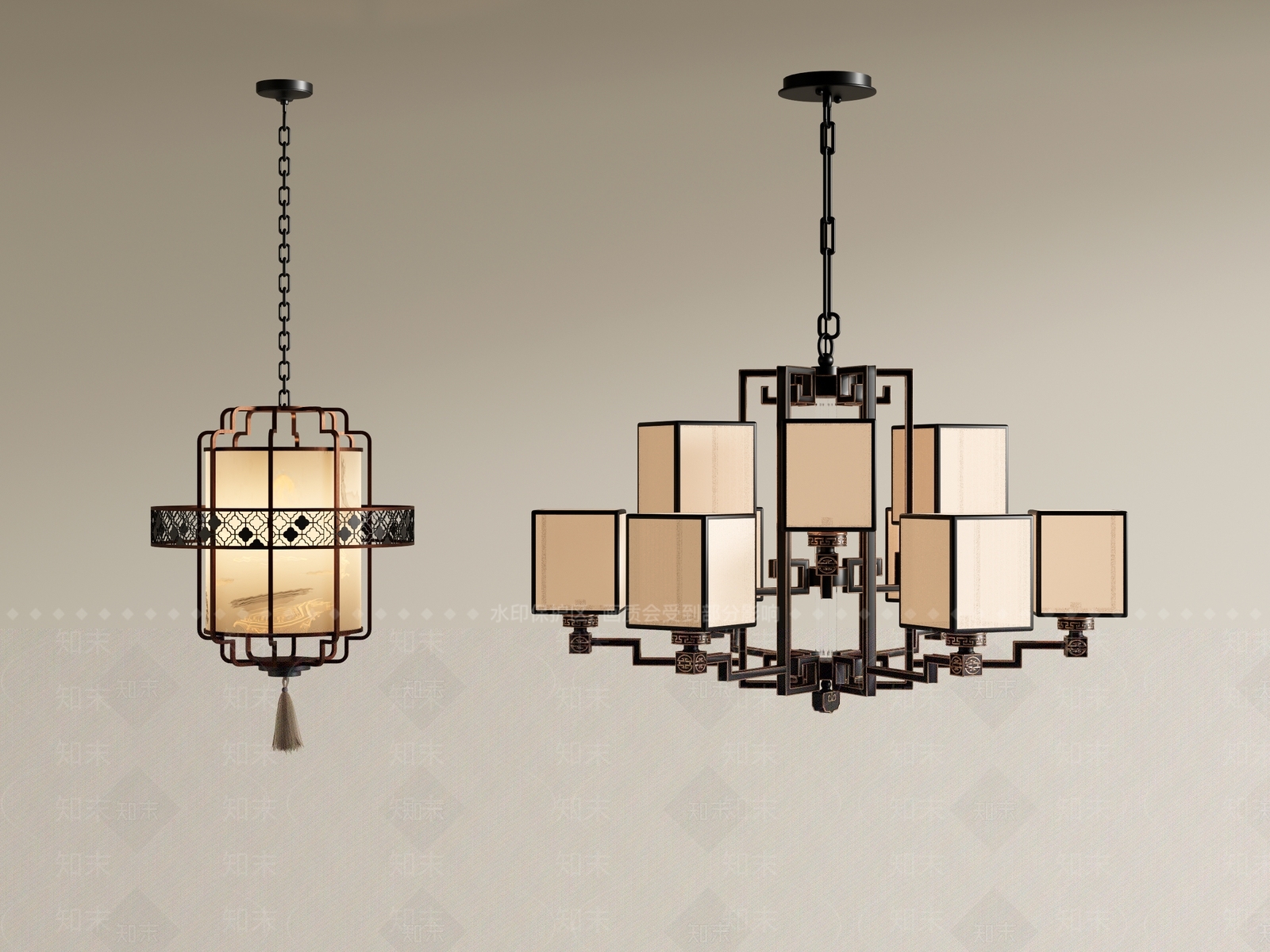 新中式中式吊灯3D模型下载【ID:1189848850】