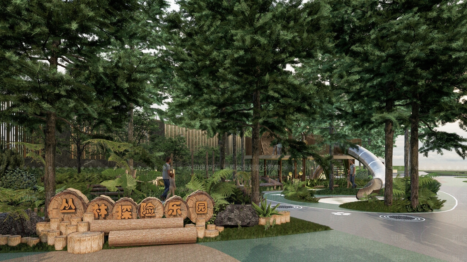 原木现代儿童游乐区SU模型下载【ID:1189849286】