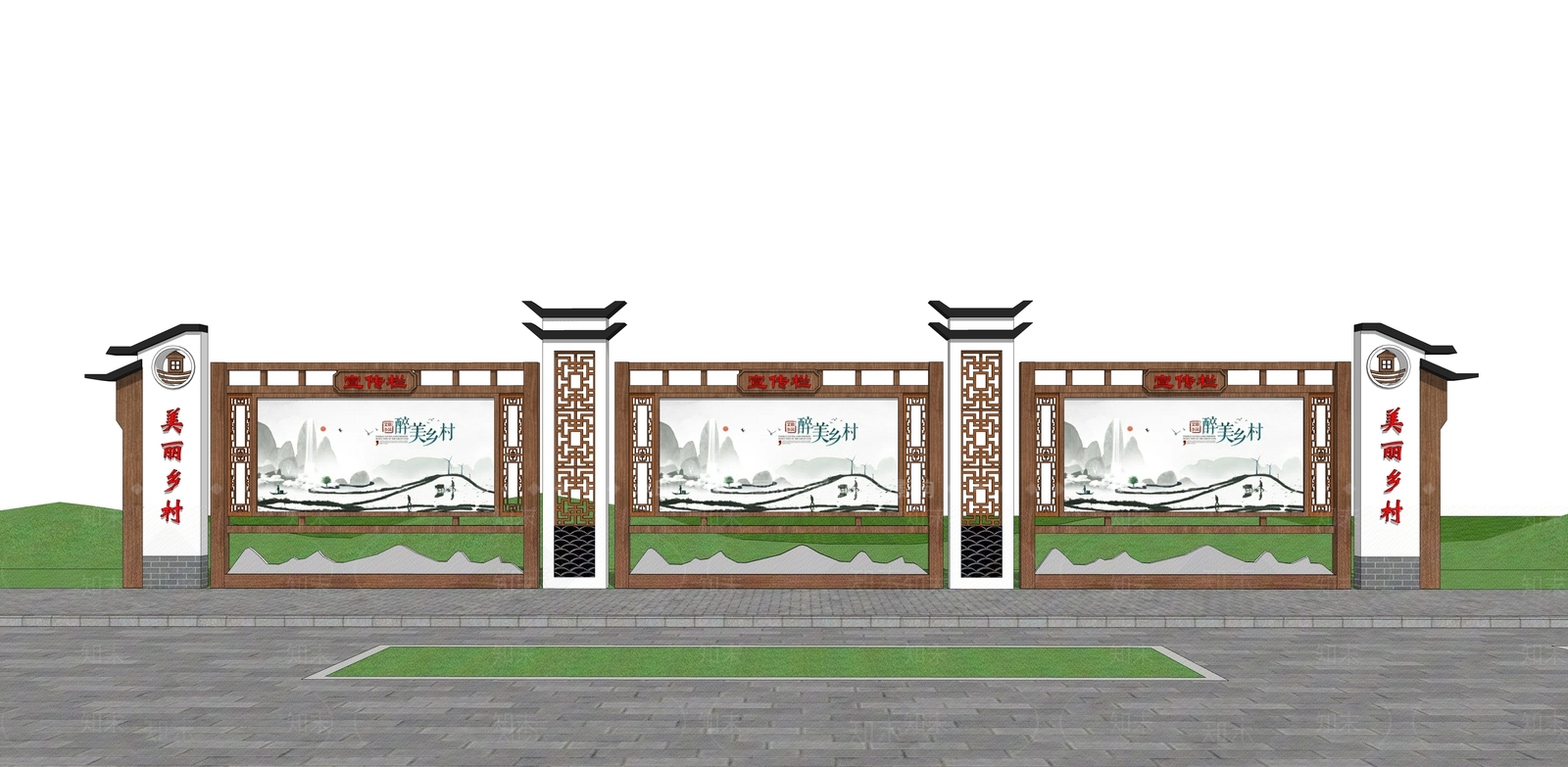 现代新中式宣传栏SU模型下载【ID:1189855221】