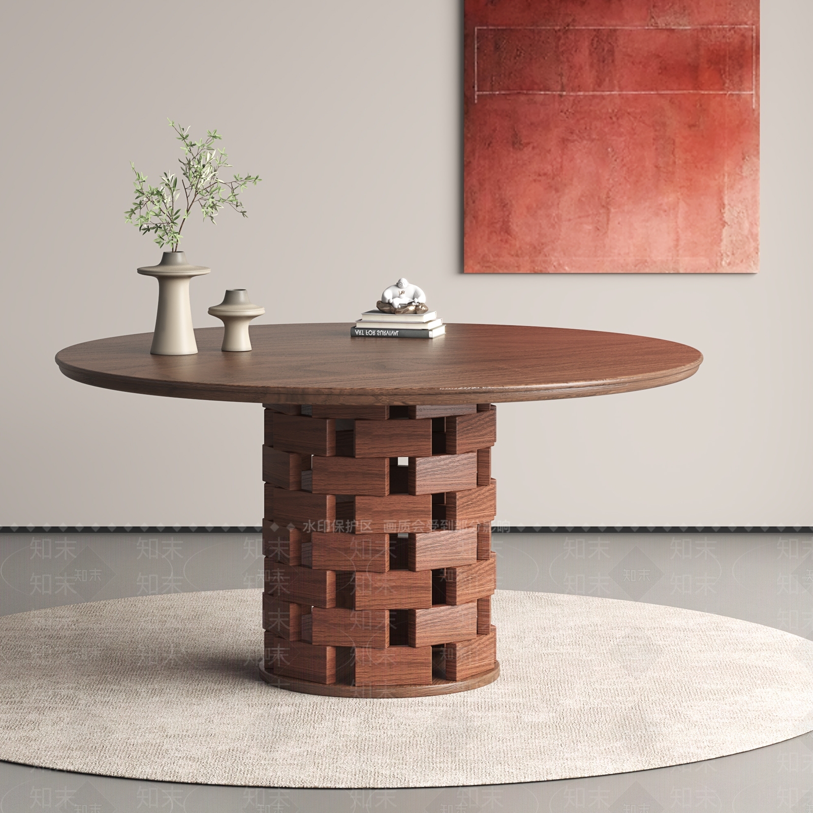 复古中古餐桌SU模型下载【ID:1189857541】