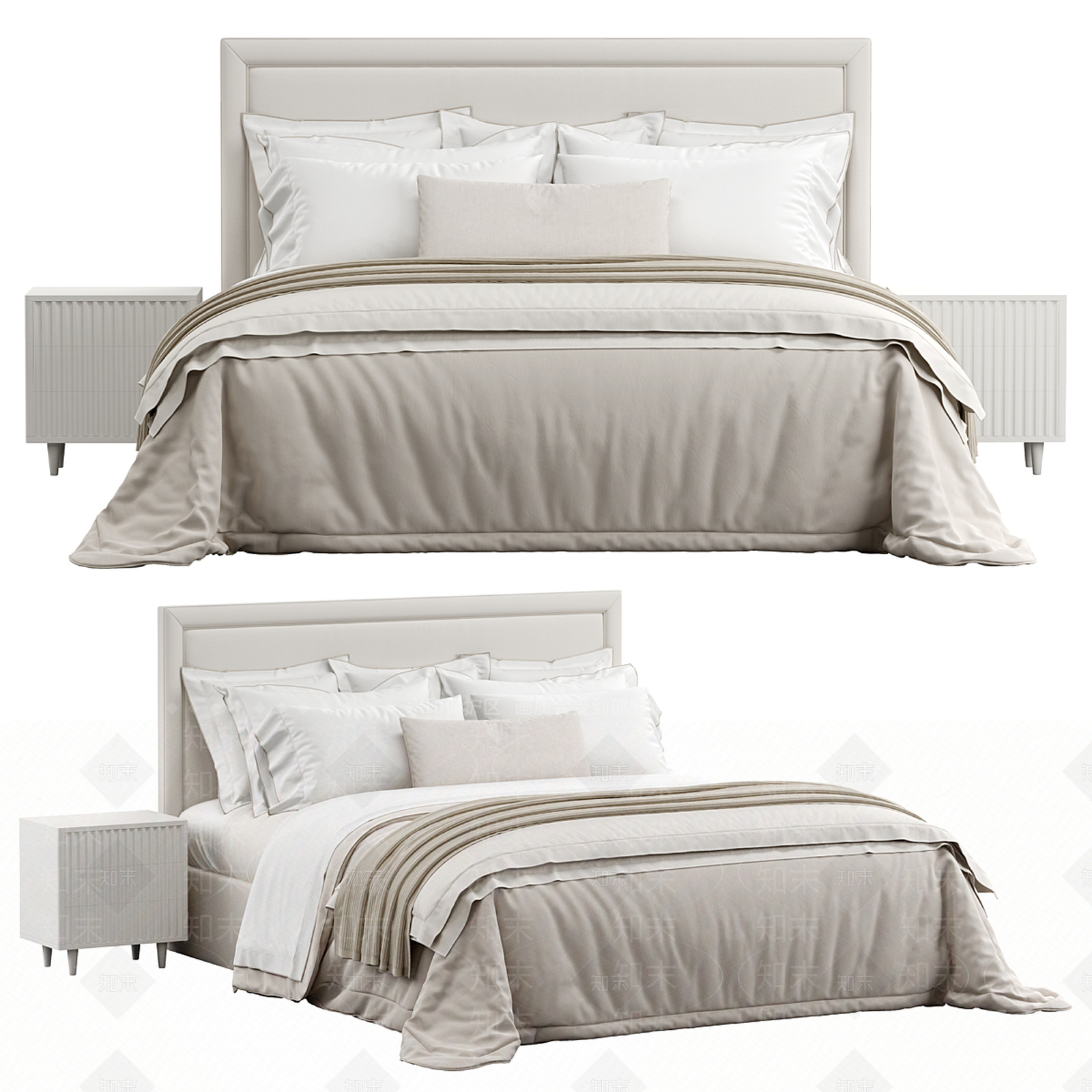 现代美式双人床3D模型下载【ID:1189862122】