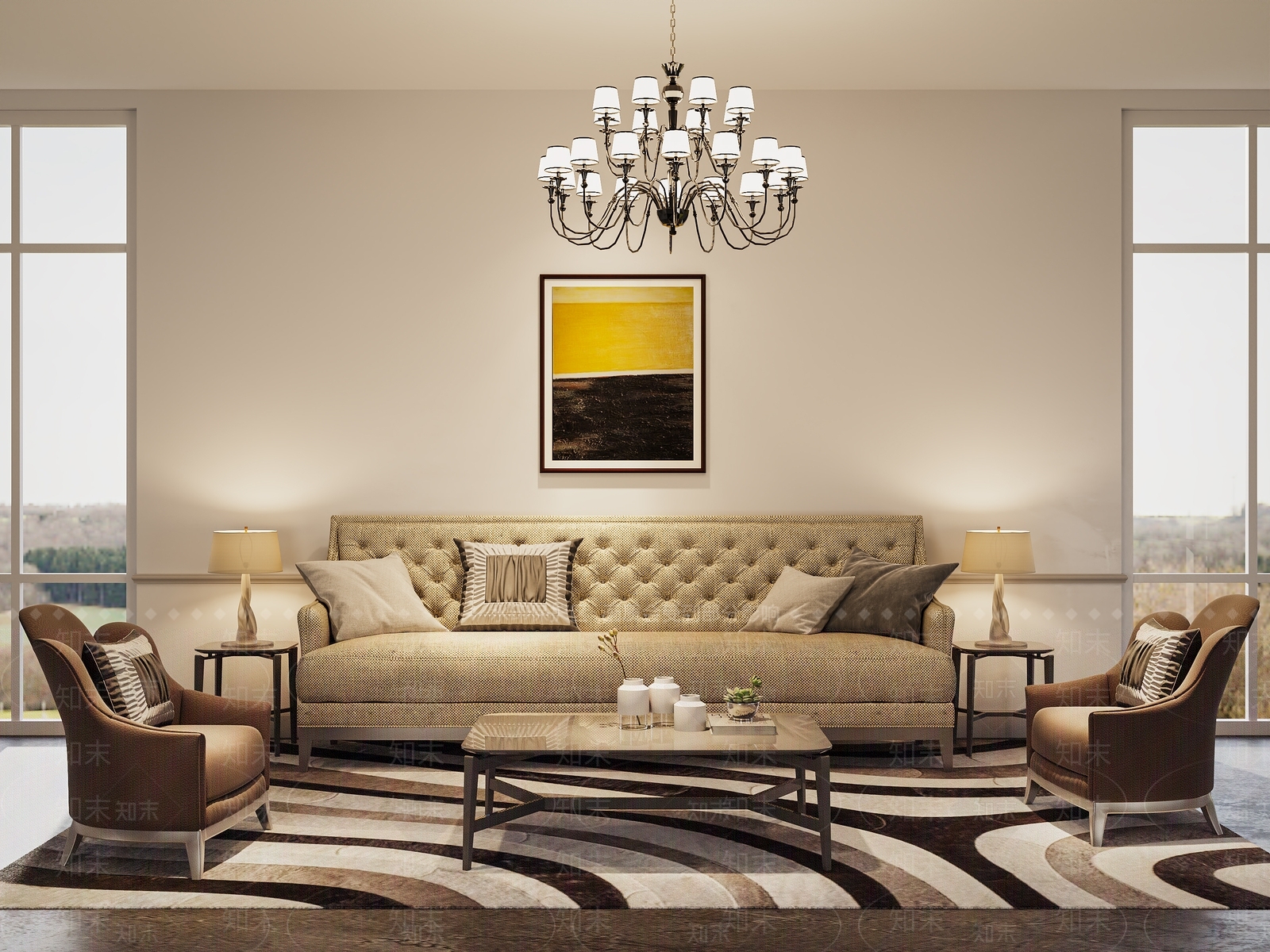 欧式简欧家居客厅3D模型下载【ID:1189863890】