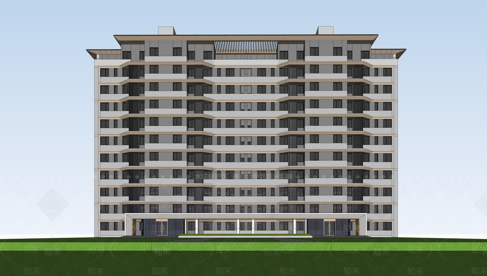 现代新中式多层住宅SU模型下载【ID:1190010306】