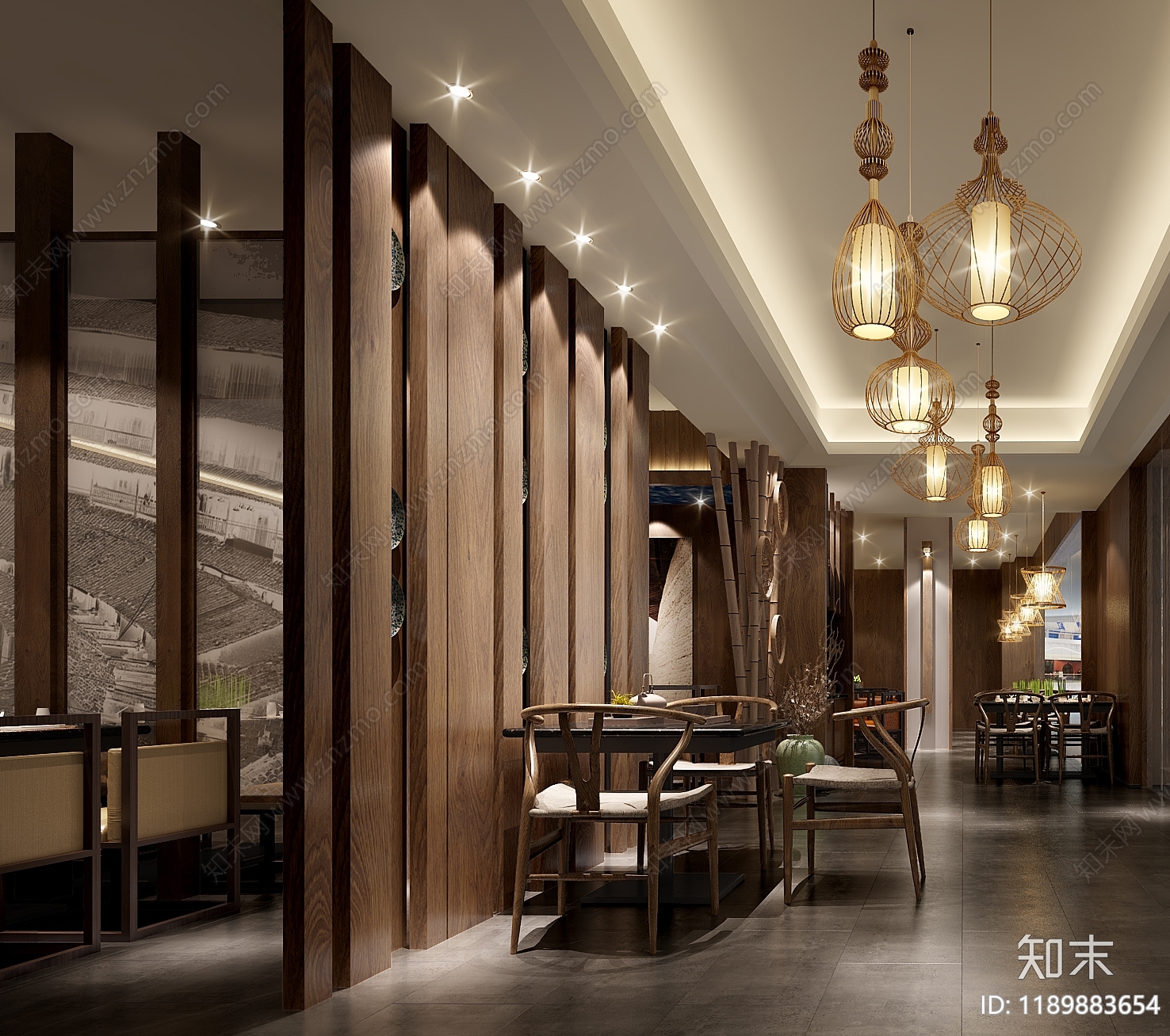 现代新中式中餐厅施工图下载【ID:1189883654】