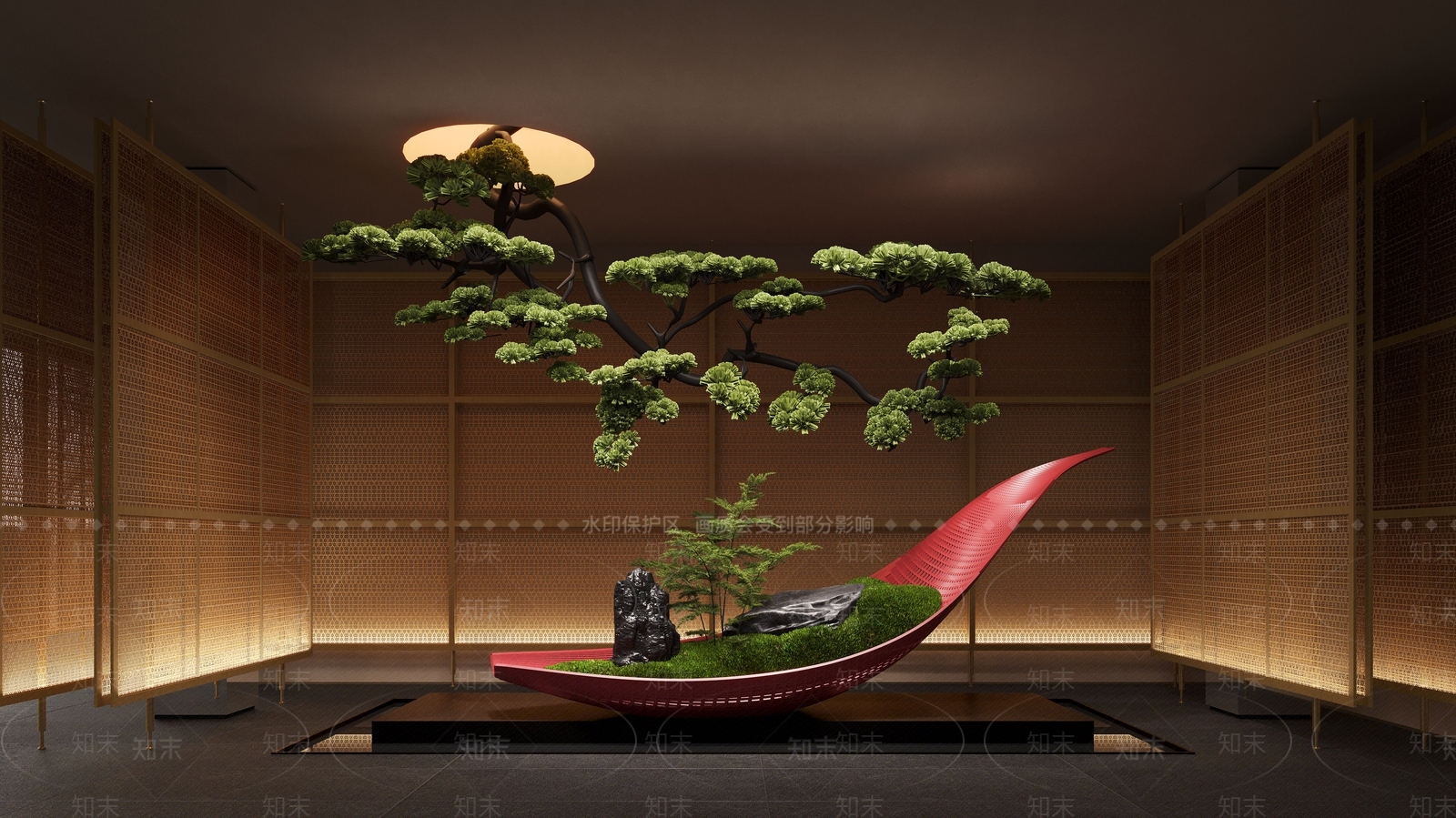 新中式室内景观SU模型下载【ID:1189884396】