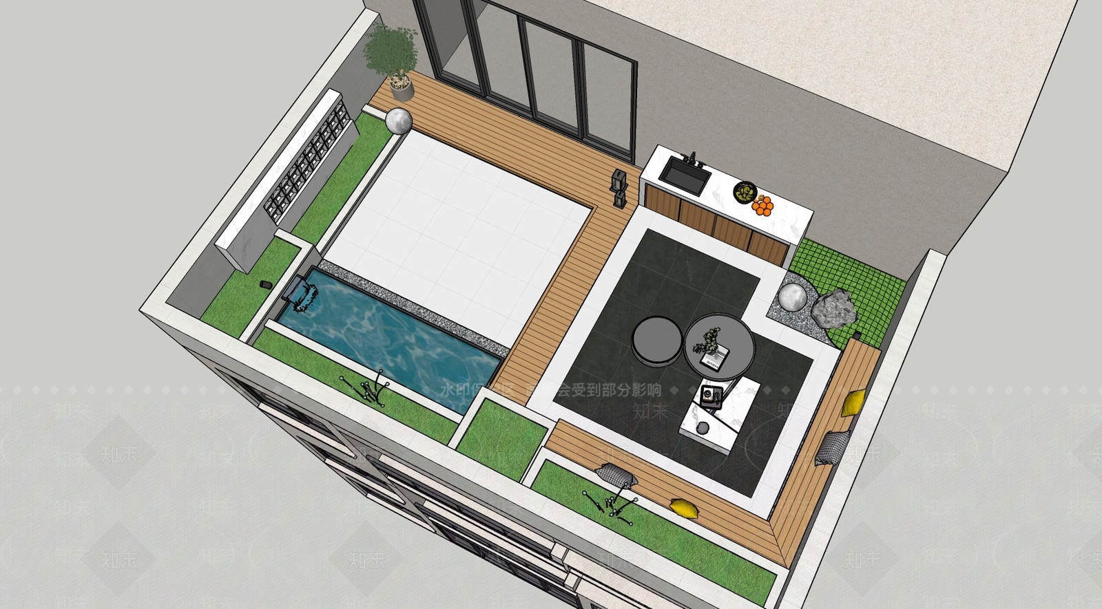 现代屋顶花园SU模型下载【ID:1189885607】