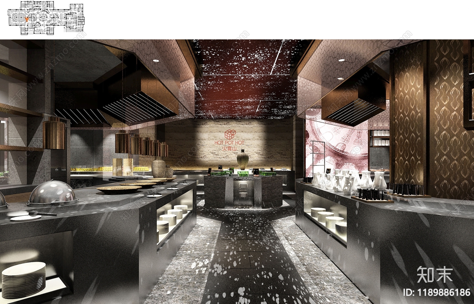 现代自助餐厅cad施工图下载【ID:1189886186】