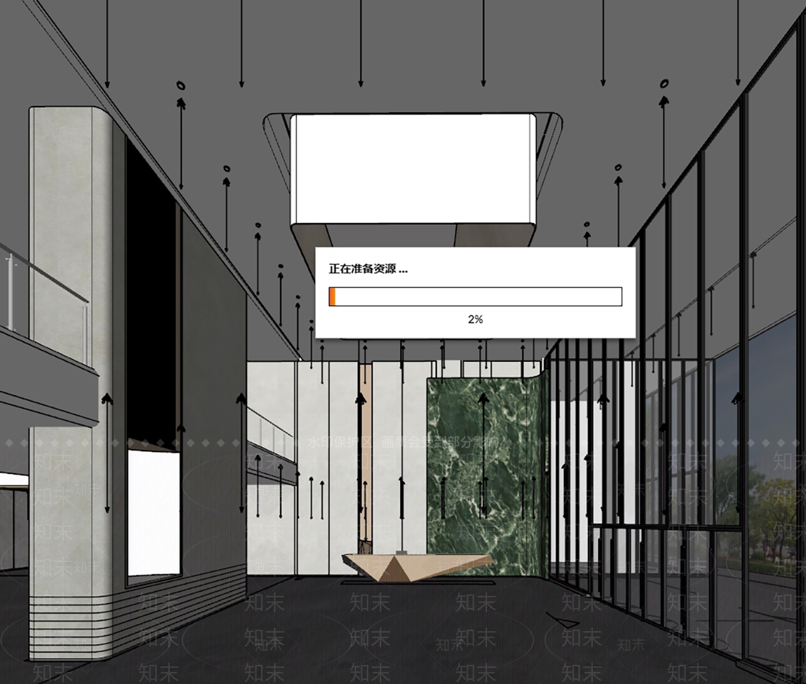现代轻奢办公大堂SU模型下载【ID:1189887835】