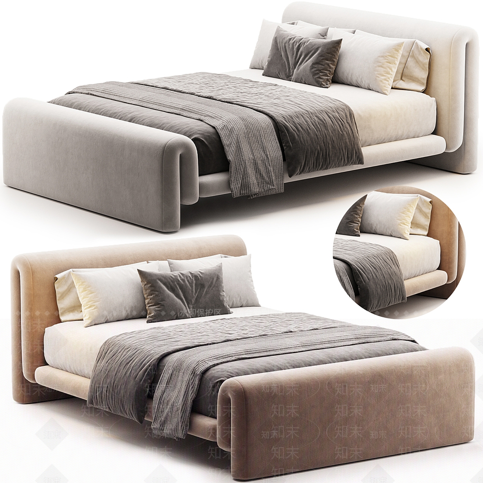 现代奶油单人床3D模型下载【ID:1189888569】