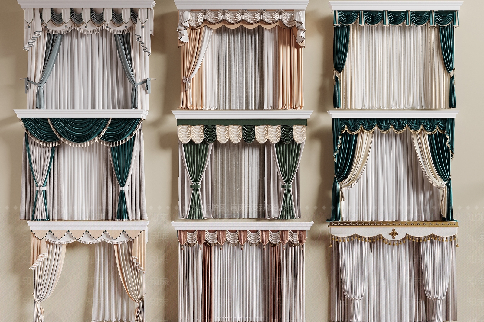 欧式窗帘SU模型下载【ID:1189896414】