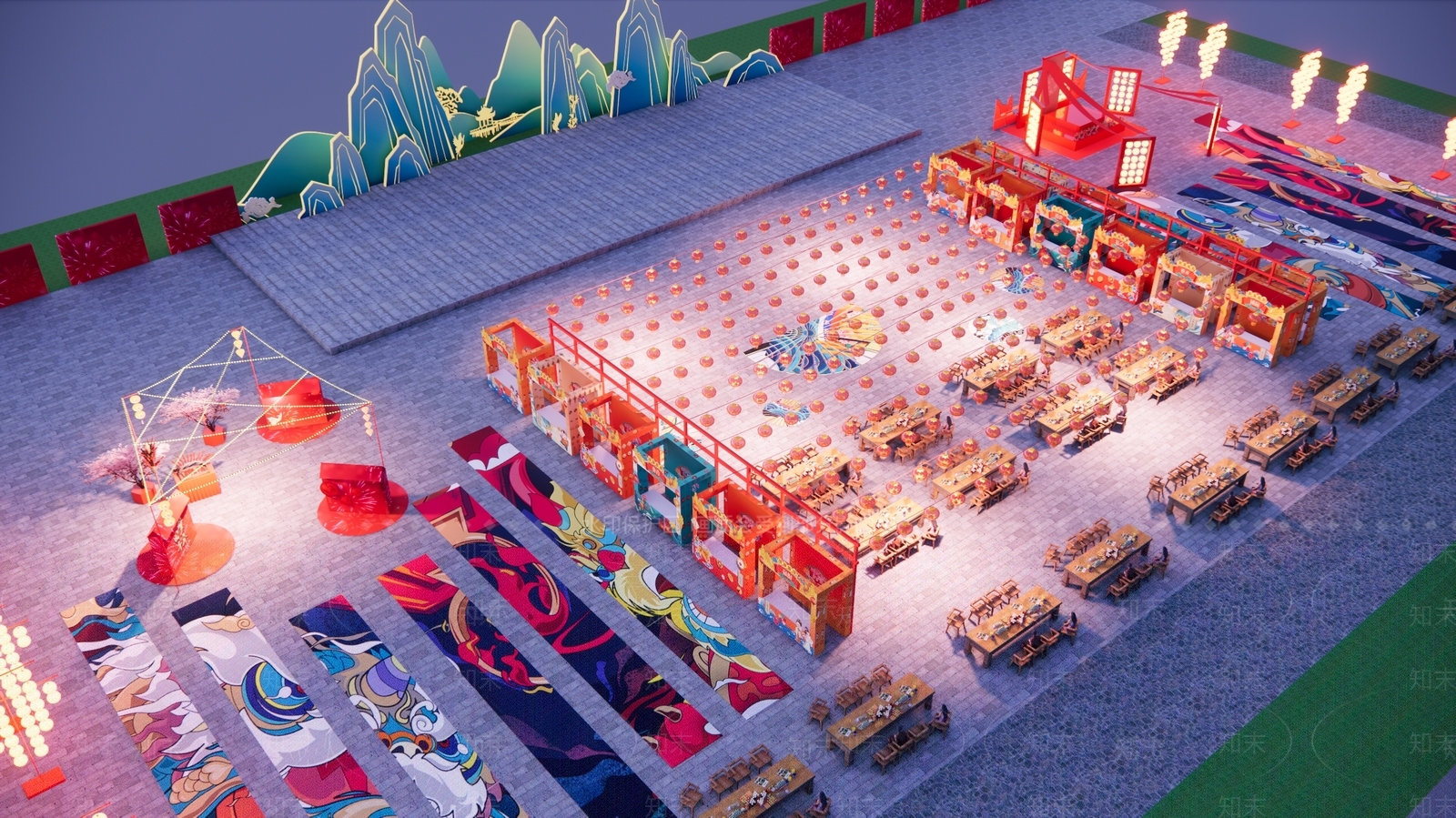 中式国潮商业街3D模型下载【ID:1189904179】