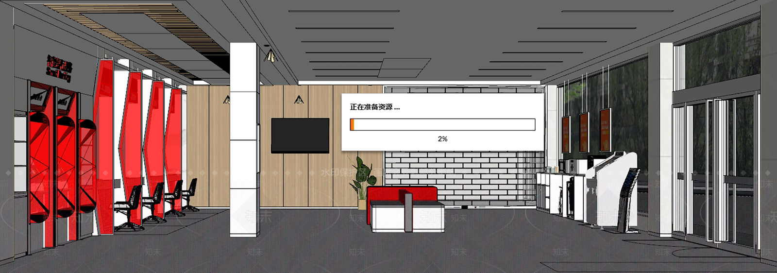 现代新中式银行SU模型下载【ID:1189913388】
