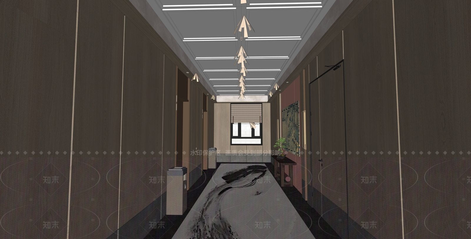 新中式电梯厅SU模型下载【ID:1215987882】