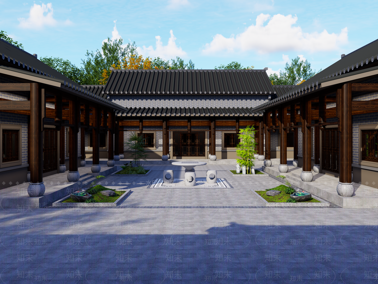 新中式中式四合院SU模型下载【ID:1189920462】